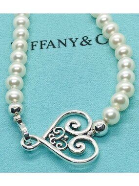 Tiffany & Co Paloma Picasso Venezia Pearl Heart Necklace Sterling Silver 925